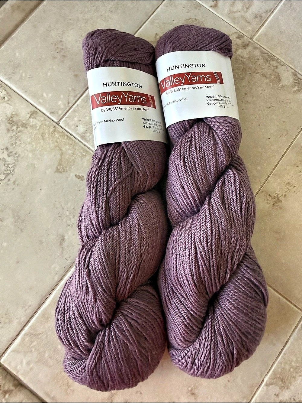 Valley Yarns Huntington Merino Wool Yarn 2 Hanks in Purple /Soft Grape NWT